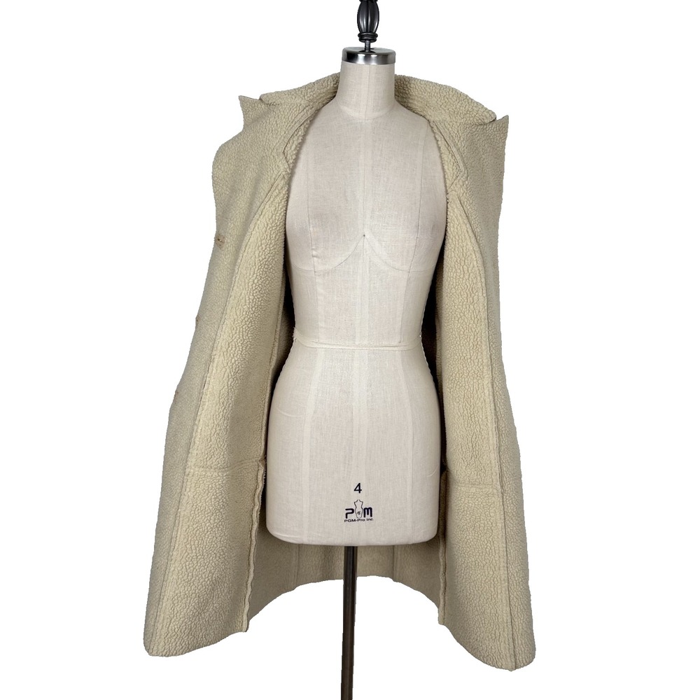 Vintage Faux Shearling Sherpa Lined Coat Womens M Beige Tan Lined Winter Jacket - Picture 6 of 12